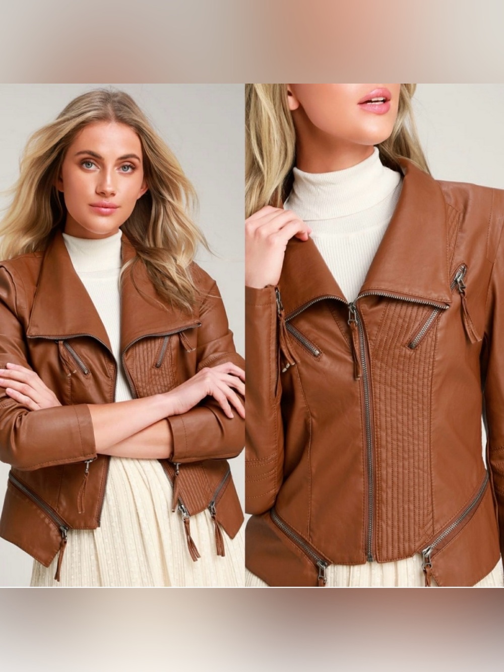 Lulu's Cognac Faux Leather Moto Jacket